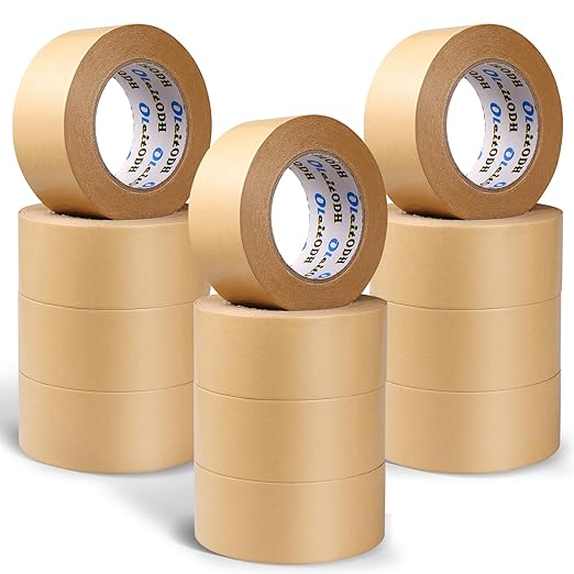 12 Pack Brown Paper Packing Tape, Kraft Paper Tape Bulk 2" x 55 Yardx 7 mil Gummed Tape for Marking, Sealing Box, Masking, Shipping, Strong Adhesive Easy-to-Tear Waterproof Tape