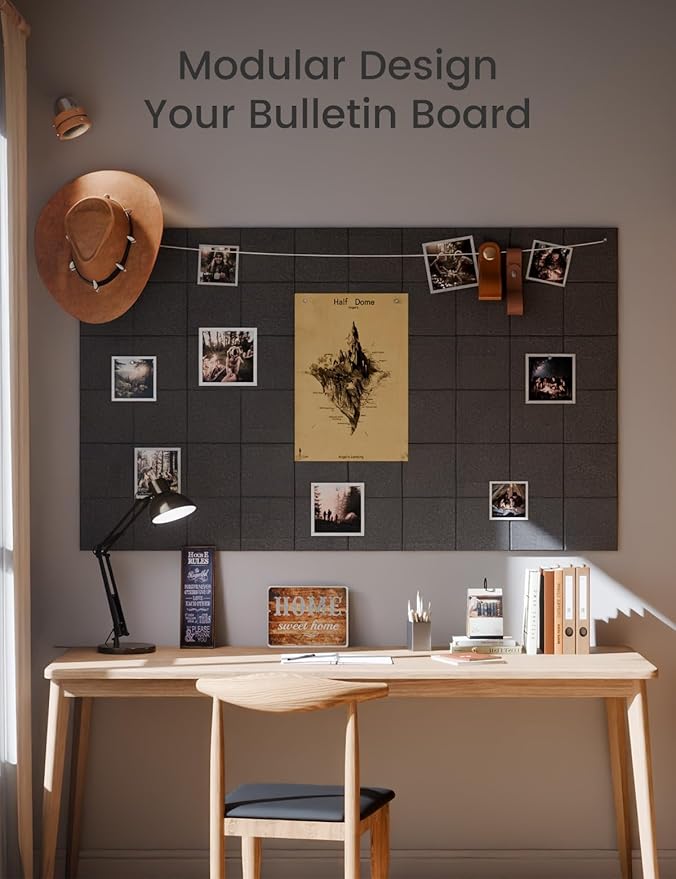 Large Felt Bulletin Board 36" x 24"Cork Board Alternative-6 Pack with 40 Safe Removable Adhesive Tabs, Cork Boards for Walls Cork Board for Home Office Classroom Pin Board-Charcoal Gray