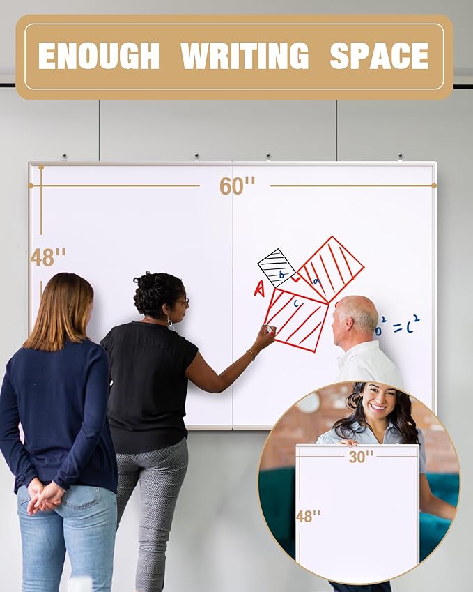 60"X 48" Large Magnetic Dry Erase Whiteboard, Wall Hanging Board with 4 Pens & 1 Dry Erasers & 6 Magnets, Sliver Aluminum Frame White