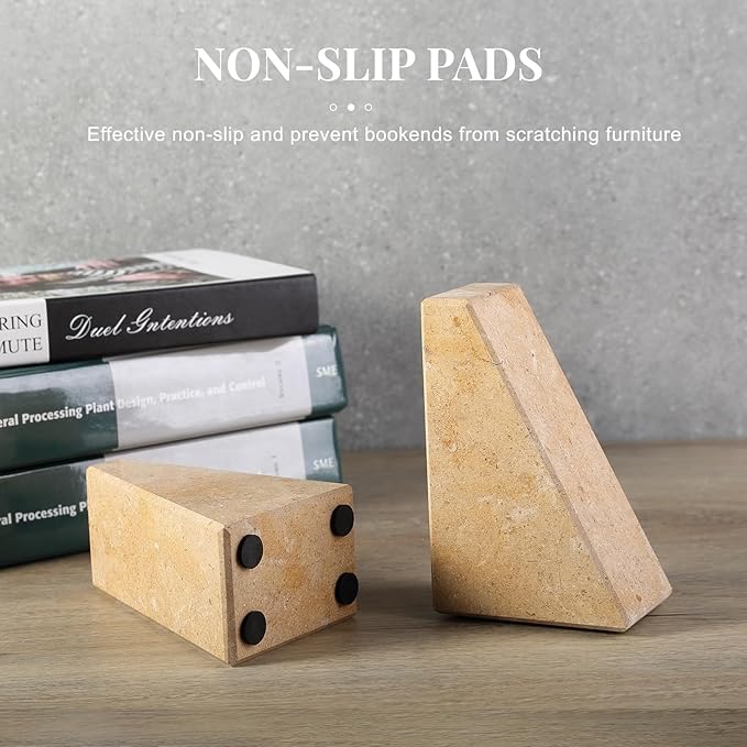 Koville Marble Bookends for Shelves, Large Bookends for Heavy Books, Non-Slip Heavy Duty Book Stopper for CD/Movies, Aesthetic Decorative Bookends for Shelves Table Home Decor(Brown)