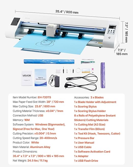 VEVOR Cutting Machine, Automatic Edge Detection Vinyl Cutter Machine with Two Types of Blades, Design Software and Materials, Compatible with Multiple File Formats, for Creating Customized DIY Crafts