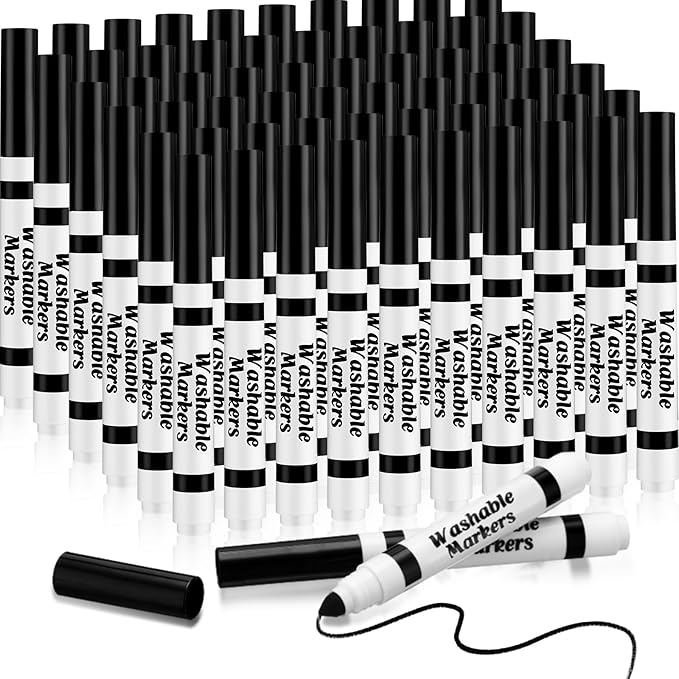 Janlaugh 60 Pcs Black Washable Markers Bulk Coloring Broad Line Markers for Kids Conical Tip Black Drawing Pens for Classroom Back to School Travel Art Baby Shower Gender Reveal Supplies, Ages 6+