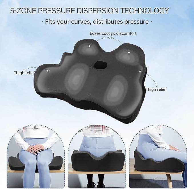 Seat Cushion, X-Large Memory Foam Office Chair Cushion, for Pressure Relief Sciatica & Pain Relief for Long Sitting Hours on Office/Home Chair, Car (Grey)