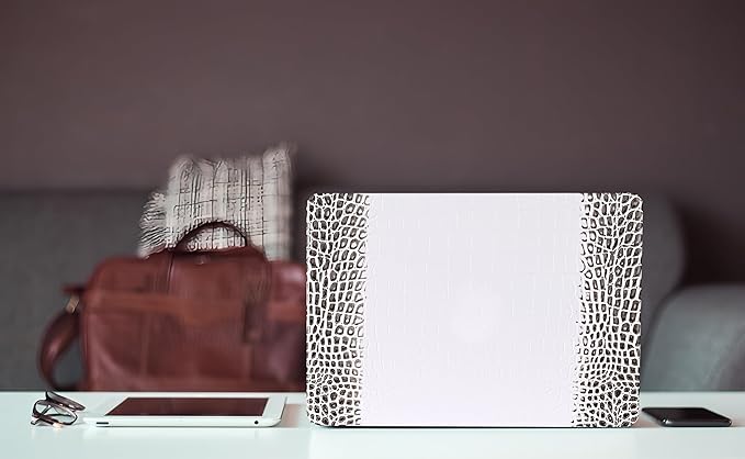 KEROM Compatible with Crocodile MacBook Air 13 Inch Case 2025-2022 M4 M3 M2 A3240 A3113 A2681, Textured Elegant Luxury Aligator Skin Snakeskin PU Leather Hardshell Case & Keyboard Cover, Black White