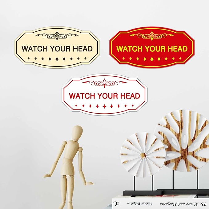 Signs ByLITA Victorian Watch Your Head Sign (Black/Silver) - Large 10 Pack