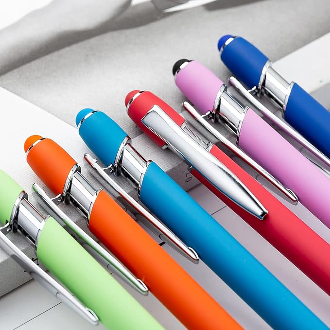PASISIBICK 8 Pieces Ballpoint Pens 2-in-1 Stylus Retractable Metal Stylus Pen for Touch Screens with Stylus tip, 1.0 mm Black Ink (8 Pastel Colors)