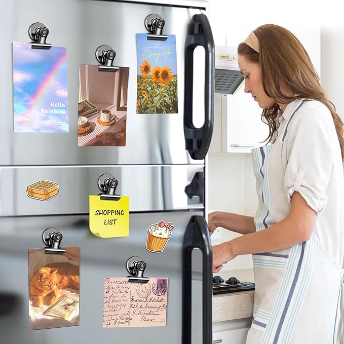 60 Pack Fridge Magnets Refrigerator Magnets, Black Magnetic Clips Whiteboard Magnets, Magnetic Clips Heavy Duty, Clips Magnet for Photo Displays, Home, Office, Classroom
