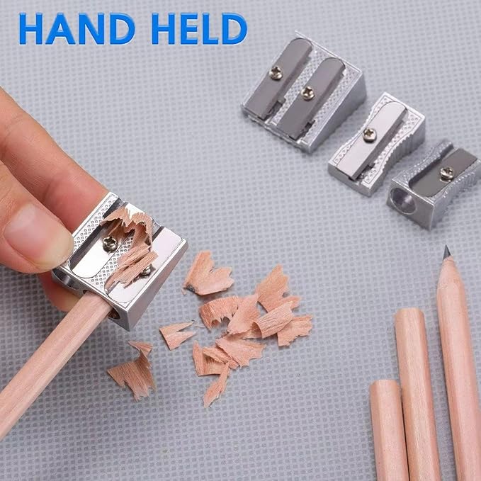 Metal Pencil Sharpeners, 4pcs Manual Double Hole Pencil Sharpener for Colored Graphite Pencils, Crayon Sharpener, Home School Office