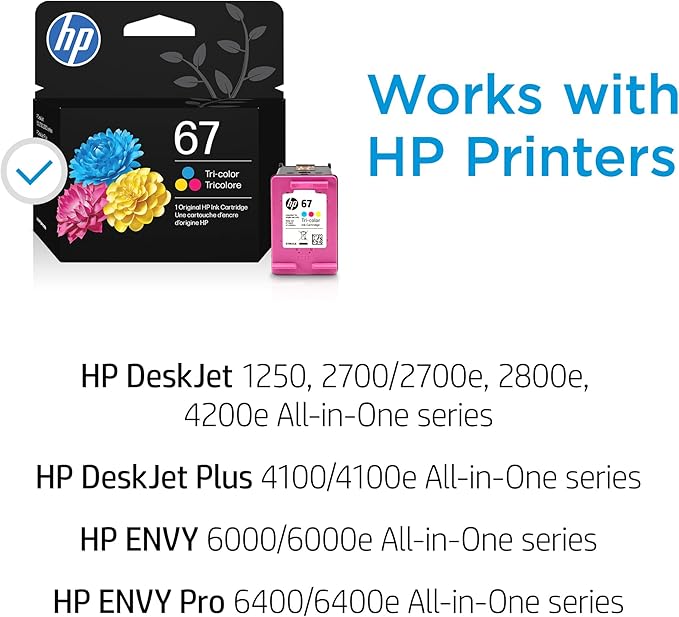 HP 67 Tri-Color Ink Cartridge for HP Printers | Works with DeskJet 1255, 2700, 4100 Series; ENVY 6000, 6400 Series | Eligible for Instant Ink | 3YM55AN