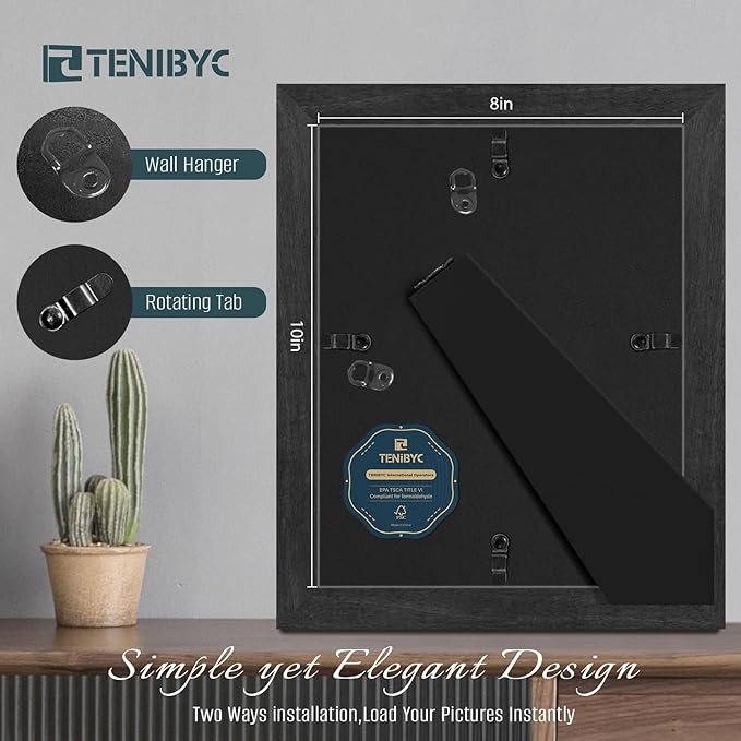 8x10 Picture Frames Set - 3 Pack - Black Solid Wood Poster Frame - Tempered Glass - Exclusive Woodgrain - Rooms, Offices, Gallery, Studio, and Hallway, Wall Display Decor