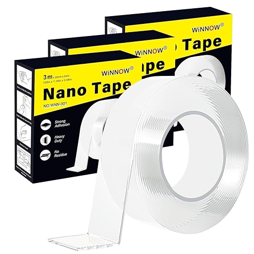 WINNOW Double Sided Tape for Walls - Strong Adhesion, Washable and Reusable, No Residue Removable Mounting Tape for Walls, Bathroom, Mats, Picture Hanging (1.18 inches x 30 feet)