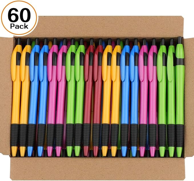 Pens Bulk Gripped Slimster Retractable Ballpoint Pen Medium Point Black ink Smooth Writing Pens for Journaling No Bleed (60Pack)