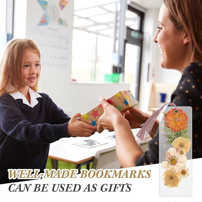 150 Pcs DIY Pressed Dried Flower Bookmark Making Kit, DIY Bookmark Bulk Thanksgiving Teacher Gifts for Reading Women Book Lovers(2 x 6 Inch,Retro Color)