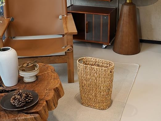 Wicker Trash Can,Bathroom Trash Can,Water Hyacinth Wicker Waste Basket for Bathroom,Handwoven Narrow Small Waste Basket for Bedroom,Office,5 Gallon