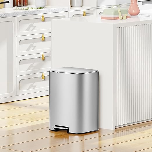 KUK 5.3 Gallon Kitchen Trash Can with Lid, Heavy Duty Hands-Free Stainless Steel Commercial Step Trash Bin with Removable Inner Bucket, Pedal Rubbish Bin for Home Office and Kitchen, 20L/5.3Gal