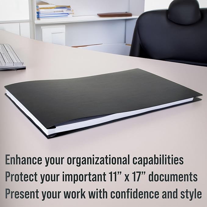 Premium 11x17 Pressboard Binder with High-Density Polyethylene - 3" Capacity, Crush Finish Exterior, Made in USA, Black - Pack of 6