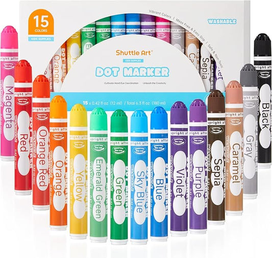 Shuttle Art Dot Markers, 15 Colors Washable Dot Markers for Toddlers,Bingo Daubers Supplies for Kids Preschool Children, Non Toxic Water-Based Bingo Daubers
