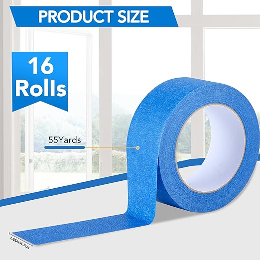 VOISEN 16 Rolls Painters Tape, Blue Painters Tape, 2 Inch Wide (1.85 in x 55 Yds), Masking Tape for Multi-Purpose, Masking Tape Bulk,DIY Artist Craft Arts, Decoration, Drafting, No Residue