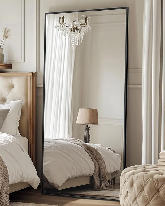 Antok Full Length Mirror, 58"x21" Floor Mirror, Floor Standing Freestanding Full Body Mirror with Stand for Bedroom, Hanging Mounted for Living Room Cloakroom, Black