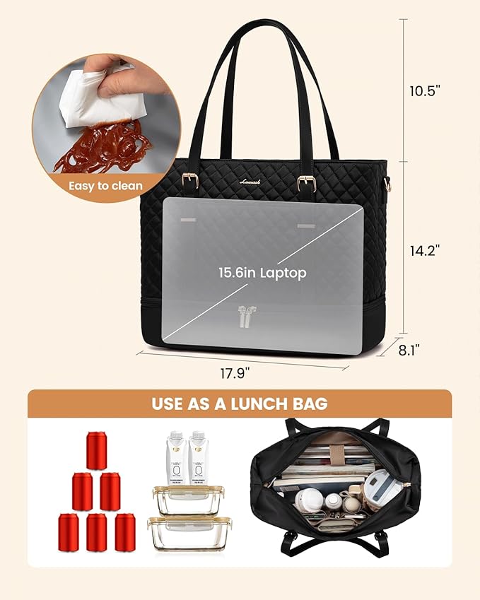 LOVEVOOK Lunch Tote Bag for Women, 15.6 Inch Laptop Work Bag With Lunch Compartment & Large Cup Holder, Lightweight Work Briefcase for Travel, Bussiness, Teacher