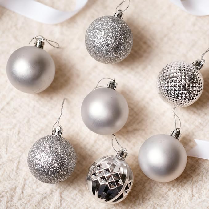 Christmas Tree Decorations Ornament Set, 60ct 2.36 Inches Silver Shatterproof Christmas Ball Ornaments, Hanging Ball for Xmas Holiday Wedding Party Decor