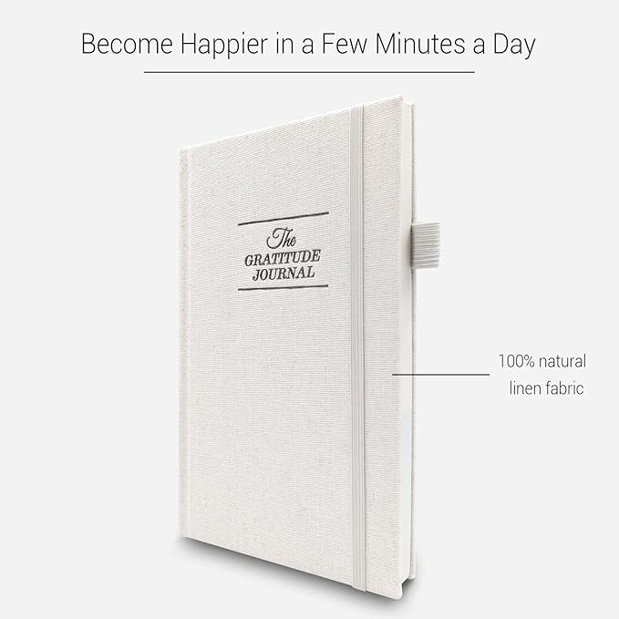 The Gratitude Journal 2025: 5 Minute Gratitude Practice to Inspire Thankfulness, Mindfulness, Positivity, Happiness, Upgraded with Pen Holder, Inner Pocket & Elastic Closure Band (Beige)