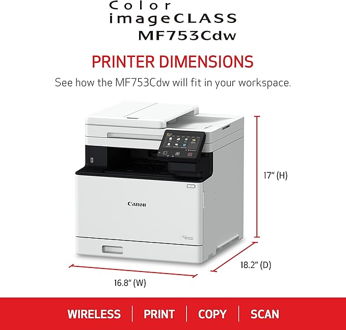 Canon imageCLASS MF753Cdw - Wireless Duplex Color Laser Printer, All-In-One with Scanner, Copier, Fax, Auto Document Feeder, Mobile Ready, 3 Year Limited Warranty, 35 PPM, White