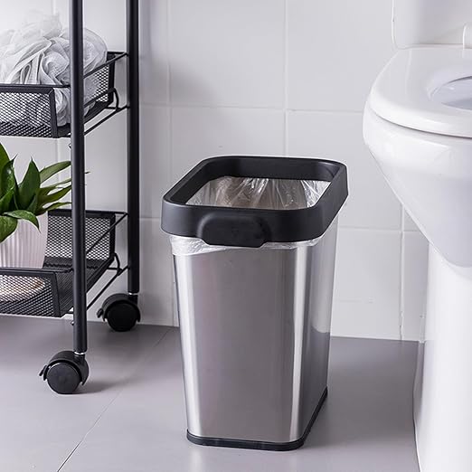 3 Pack Stainless Steel Trash Can 2 Gallon, Open Top Trash Can, 7" x 10" x 11", Rectangle Rubbish Bin, Slim and Narrow, No Lid Small Wastebasketfor Kitchen, Bathroom, Living Room, Office