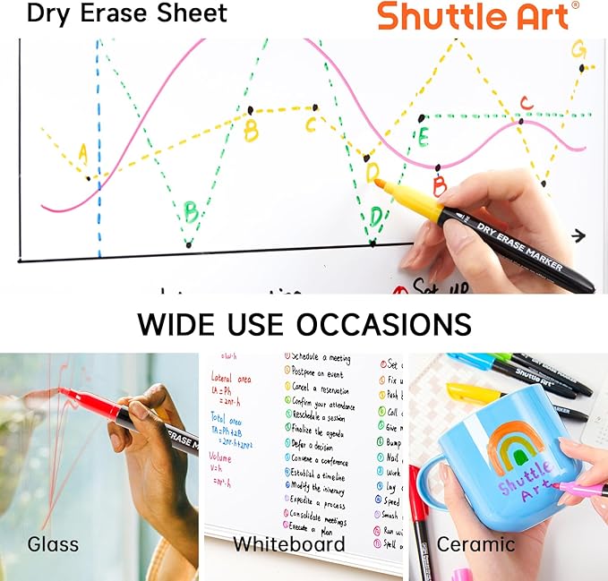 Shuttle Art Dry Erase Markers, 32 Pack 16 Colors Whiteboard Markers,Fine Tip Dry Erase Markers for Kids,Perfect For Writing on Whiteboards,Dry-Erase Boards,Mirrors,Calender,School Office Supplies