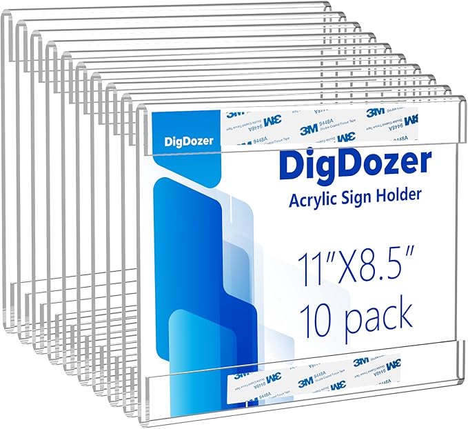 10 Pcs Acrylic Sign Holder 11 x 8.5, Horizontal Wall Mount Sign Holders with Adhesive, Clear Plastic Frames Paper Display Sign Holders for Office, Home, Store, Restaurant - No Drilling