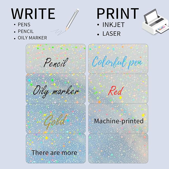 STARLIBOO Shipping Labels Stickers, 2"×4" Printable Holographic Mailing Labels for Laser/Inkjet Printing- Matte, Permanent Adhesive Sticker (Holographic Star)