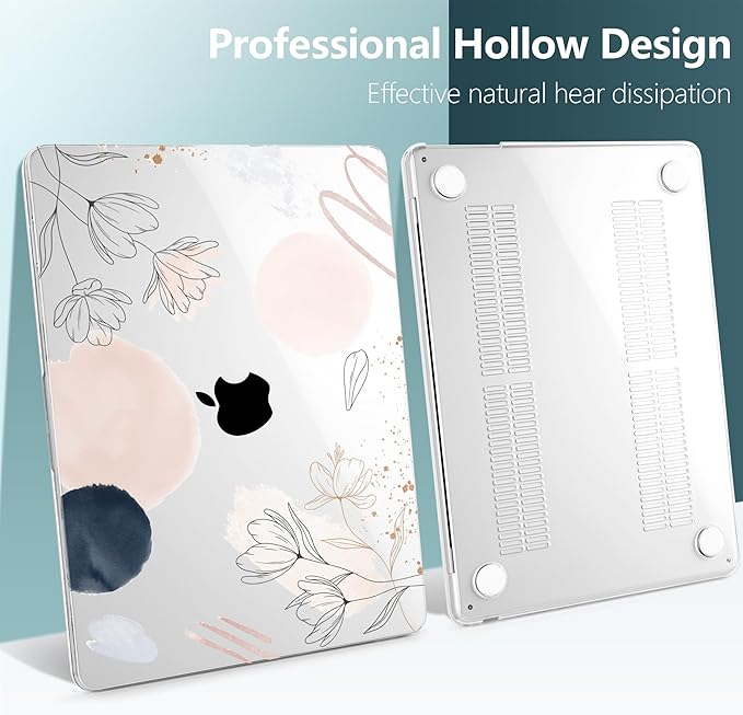 DONGKE Compatible with M4 MacBook Air 15 inch Case 2025 2024 2023 A3241 A3114 A2941 M3 M2 Liquid Retina Display Touch ID, Plastic Hard Case & Keyboard Skin & Screen Protector - Abstract Flowers