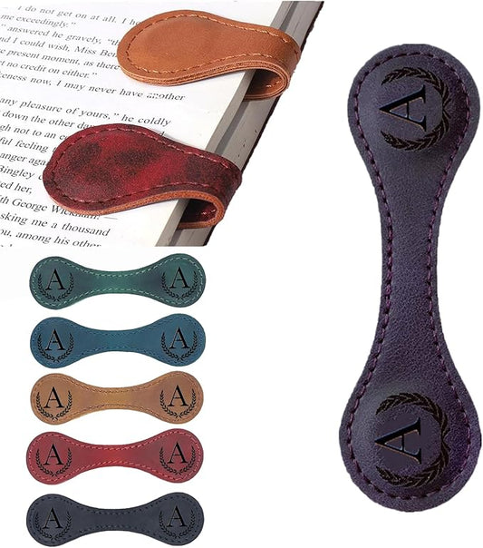 Personalized Magnetic Leather Bookmark, 26 Letters Custom Bookmarks, Handmade for Book Lovers, Readers, Women, Kids (Purple, A)
