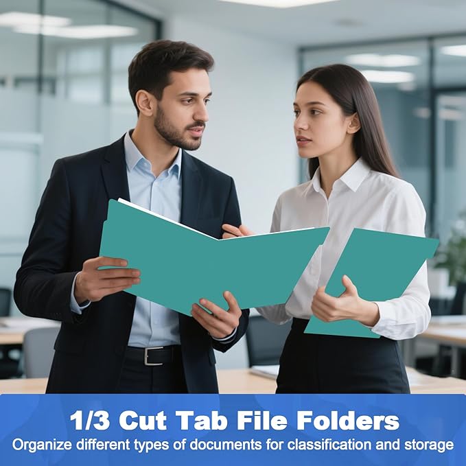 File Folder, HERKKA 30 Pack 1/3 Cut Tab File Folders, File Folders Great for Organizing and Filing, Letter Size, Turquoise