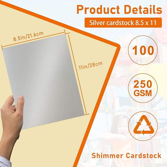 100 Sheets Silver Shimmer Cardstock 8.5 x 11 Metallic Paper, 92lb Heavyweight Certificate Paper Card Stock for Wedding Invitations, Crafting, Thank You Cards, Business Cards, Graduations