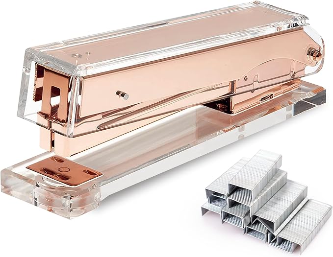 OfficeGoods Acrylic Stapler – Aesthetic & Durable Rose Gold Desk Staple for Modern Office – Stylish & Compact Office Supplies for Women & Men