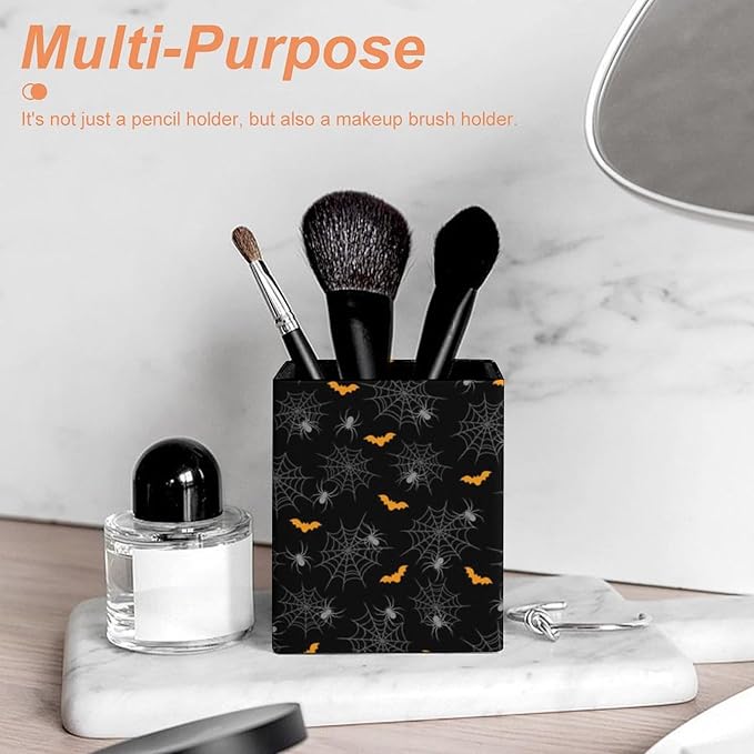 Square Pen Holder & Pencil Organizer for Desk - Office Storage Organizer, Markers/Makeup Brushes/Scissors Holder, Compact Desk Decor Accessories for Home Classroom School(Bat)