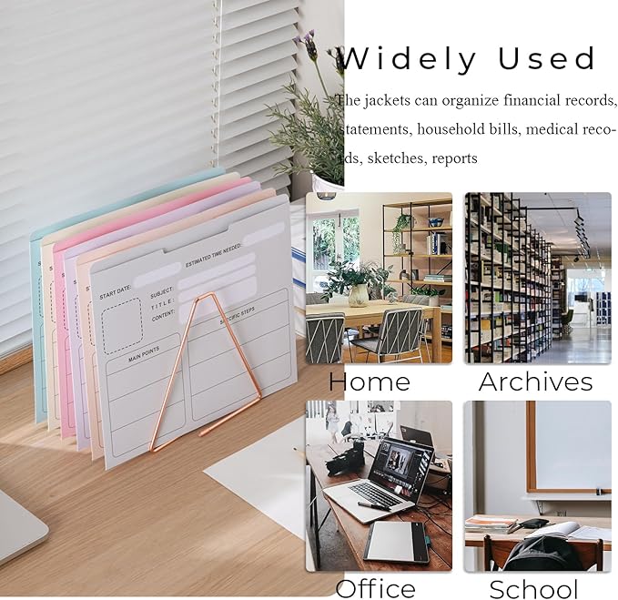 Y YOMA 6 Pack File Folder Jackets Letter Size Paper Pocket File Folder with Reinforced Straight-Cut Tab Pre-Printed Job Folders No Expansion Organizer for Office, Soft Colors, Project Design