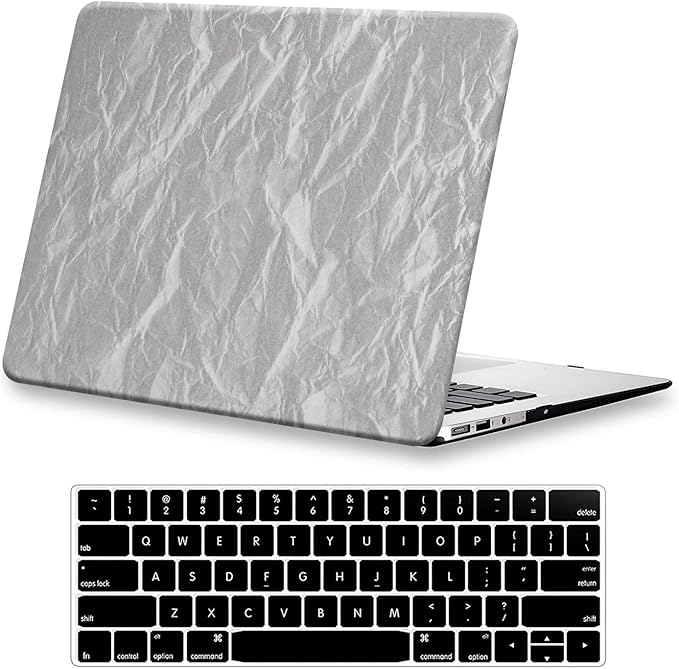 DTangLsm Compatible with MacBook Air 13 inch Case 2022 2021 2020-2018 Release M1 A2337 A2179 A1932 Faux Leather Hard Shell Plastic Case&Keyboard Cover Fit Mac Air 13 inch with Touch ID, Wrinkled Grey