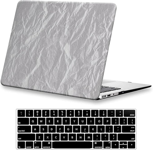 DTangLsm for MacBook Pro 13 inch Case M2 2024 2023 2022-2016 M1 A2338 A2289 A2251 A2159 A1989 A1706 A1708, Crumpled Textured PU Leather Hard Shell Case for MacBook Pro 13+Keyboard Cover, Wrinkled Grey