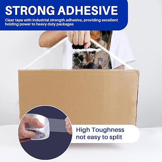 Clear Packing Tape, 18 Rolls Heavy Duty Packaging Tape with Dispensers for Packing Shipping Moving and Sealing, Thicker Packing Tape-2" x 65 Yards Per Roll, 1170 Total Yards