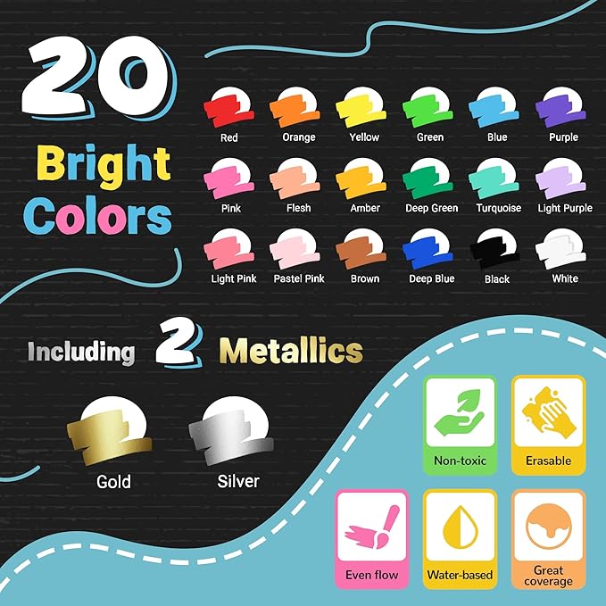 Window Chalk Markers for Glass Washable, 20 Colors Jumbo Liquid Chalk Marker with 15mm 3 in 1 Nib Thick Wide Tips, Big Chalkboard Markers, Car Paint Pen for Auto, Bistro, Mirror, Poster, Blackboards