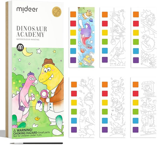 MiDeer Water Coloring Books for Kids Ages 4-8,Pocket Watercolor Painting Book Kit for Toddlers (Dinosaur Academy)