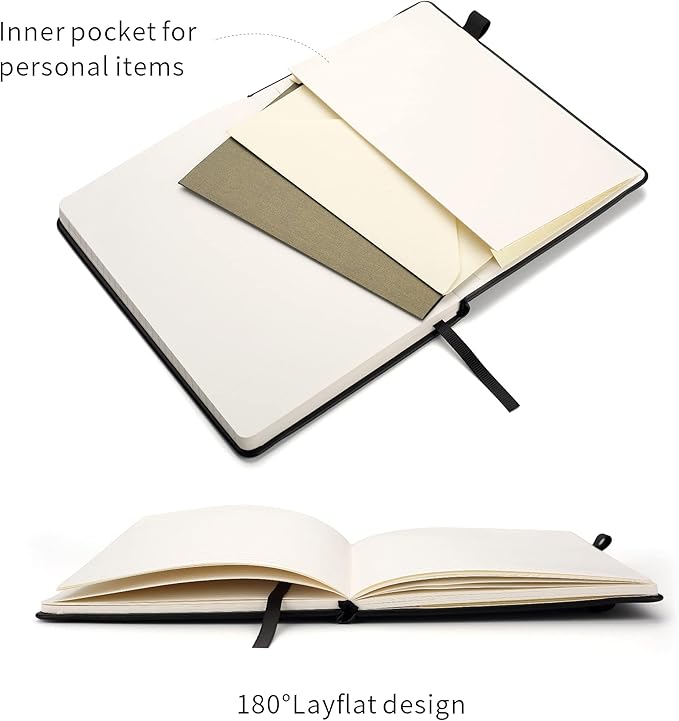 Deziliao Lined Journal Notebooks with Pen Loop, Hardcover Notebook Journal for Work, 100Gsm Premium Thick Paper with Inner Pocket, Medium 5.7"x8.4", （Black, Ruled）