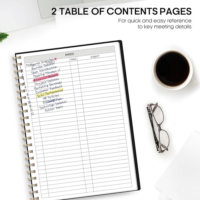 6 Pack of Meeting Notebook for Work Organization - Work Planner Notebook with Action Items, Agenda Planner for Note Taking, 160 Pages (6.9" X 9.9") Project Organizer for Men & Women - Black