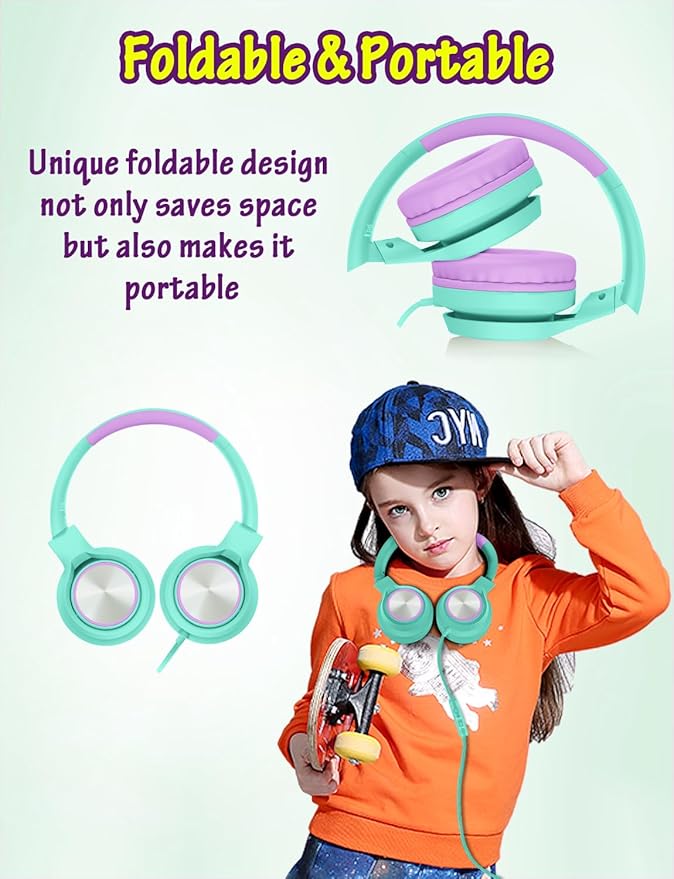 Kids Headphones with Microphone, Wired Over Ear Headsets with Limited Volume 85dB/ 94dB for Boys Girls Teens Children Online School/Travel/iPad/Tablet/Cellphone