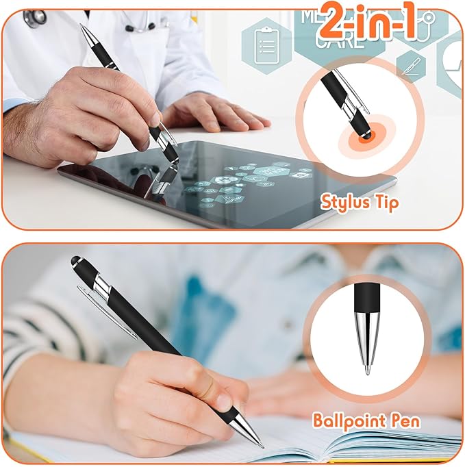 Yeaqee 100 Pieces Ballpoint Pen with Stylus Tip Click, 2 in 1 Black Ink, 1.0 mm Medium Point Stylus Metal Pen for Touch Screen Tablet (Black)