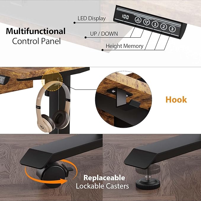XINYAO Electric Standing Desk with 5 Drawers, 63x30 Inch Extra Wide Height Adjustable Sit Stand Up Desk with Storage Support 290lbs Ergonomic Rising Table with Wheels for Home Office