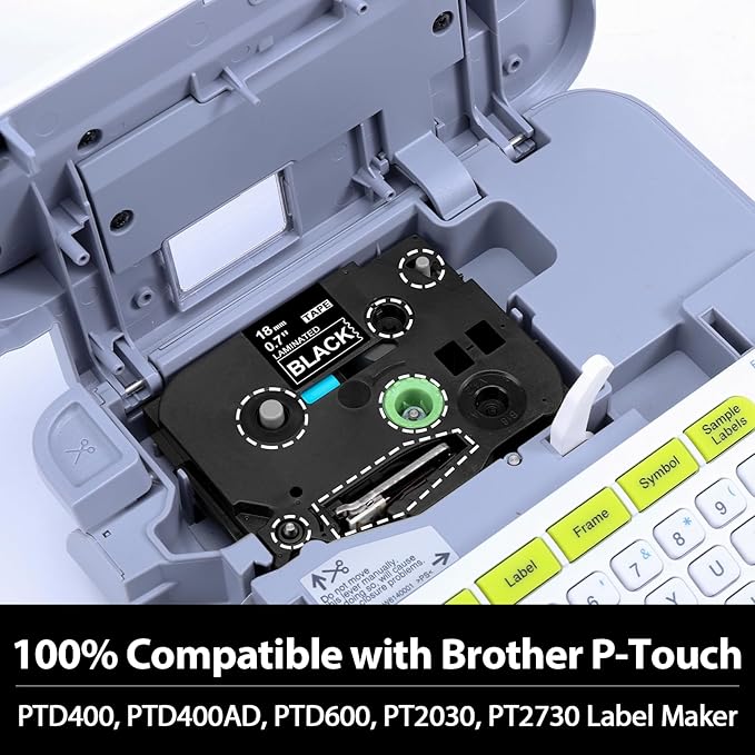 Label KINGDOM TZe-345 18mm White on Black Replacement for Brother TZe345 TZe Tz Tape 18mm 0.7 Laminated Black Label Tape 3/4" Compatible with Brother P Touch PT-D400 PT-D410 PT-D600, 3-Pack