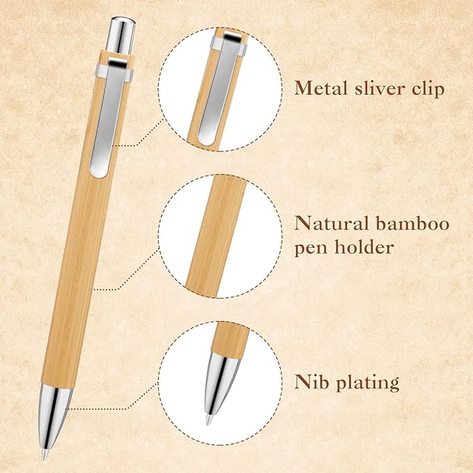 SATINIOR 150 Pcs Bamboo Ballpoint Pens Wooden Retractable Ballpoint Pen Bamboo Black Ink 1mm Pen Wood Sustainable Pens for Men Women Employee Writing Signature Journaling Home Office School